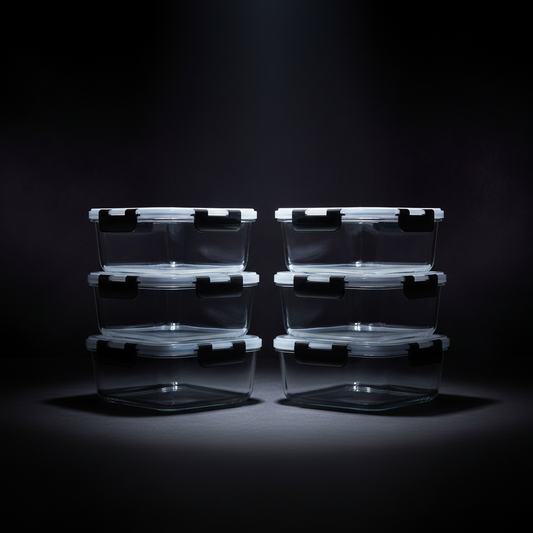 MentorWave Glass Food Containers 6 Stacked - Cinematic Drama